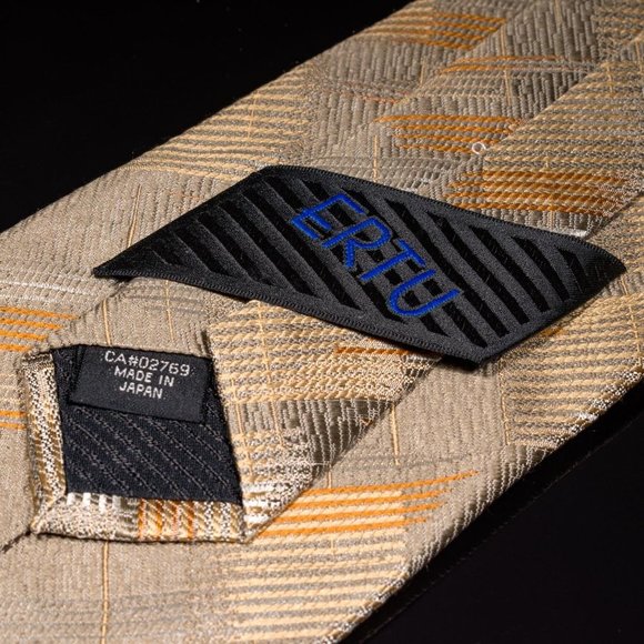 Philippe Ertu Brown Orange Abstract 100% Silk Men's Designer Tie - Picture 4 of 5